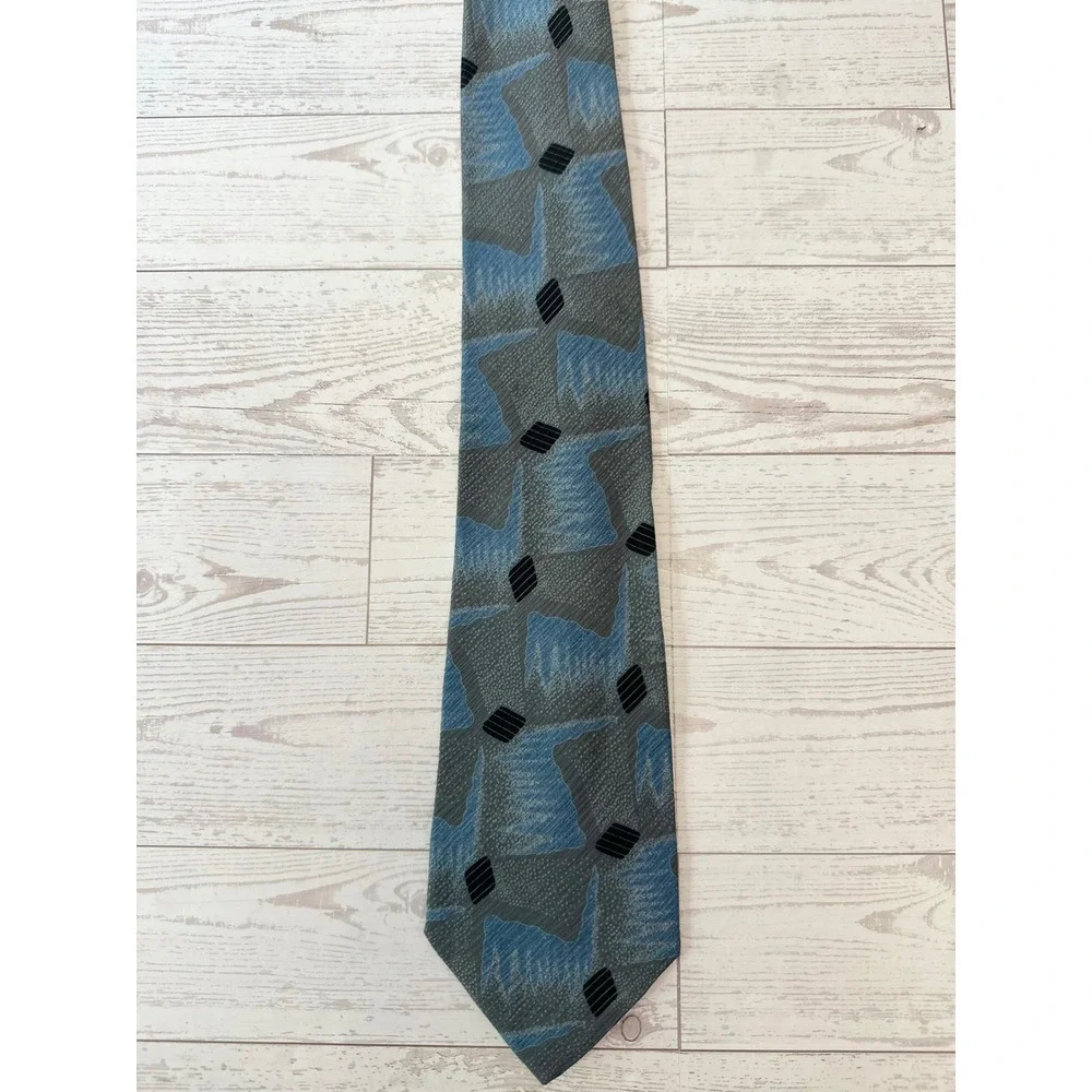 Giorgio Armani Silk Tie Mens Blue Grey Geometric Abstract Vintage 90s Italy